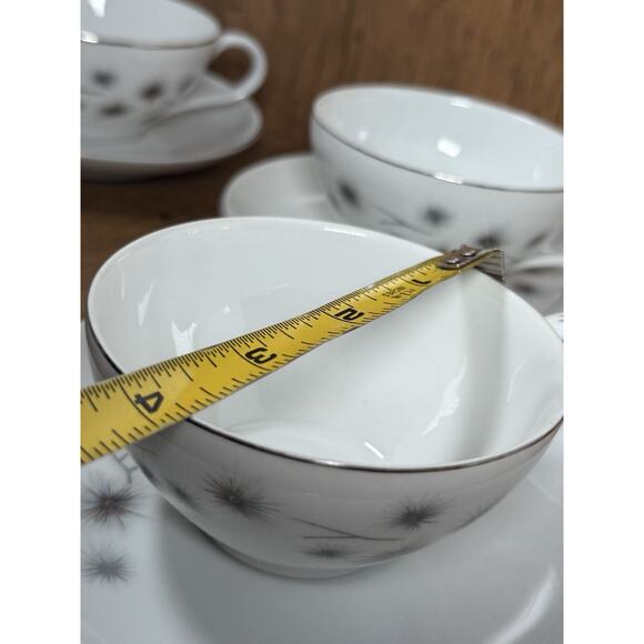 Set Of Four Vintage Creative Fine China Platinum Star Burst Coffee / Tea - Picture 5 of 5